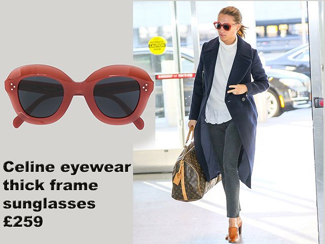 Alicia Vikander in Celine eyewear thick frame sunglasses