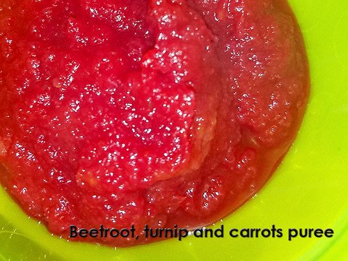 Beetroot, turnip and carrots puree